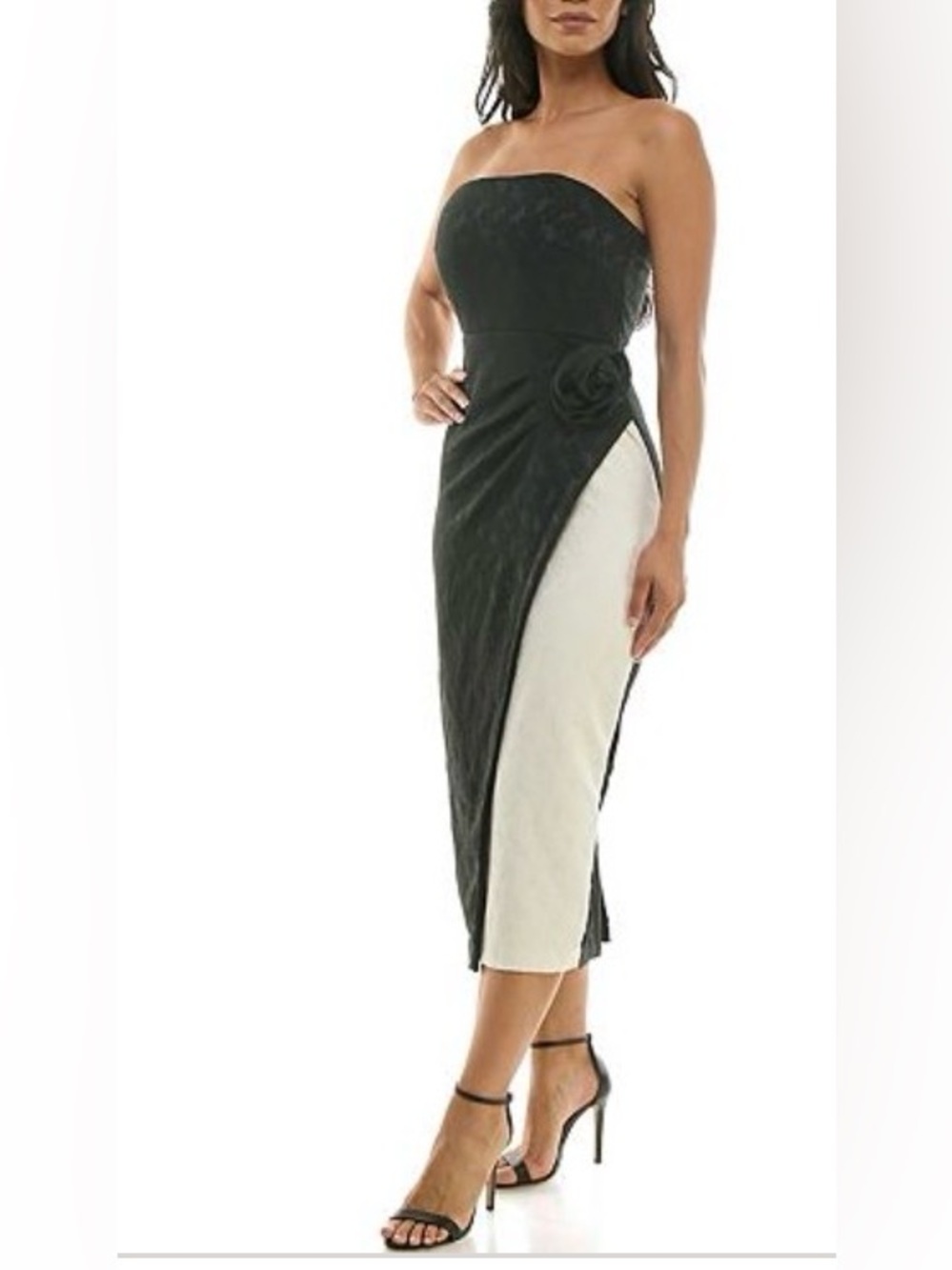 Strapless Black and White Cocktail Sheath Dress